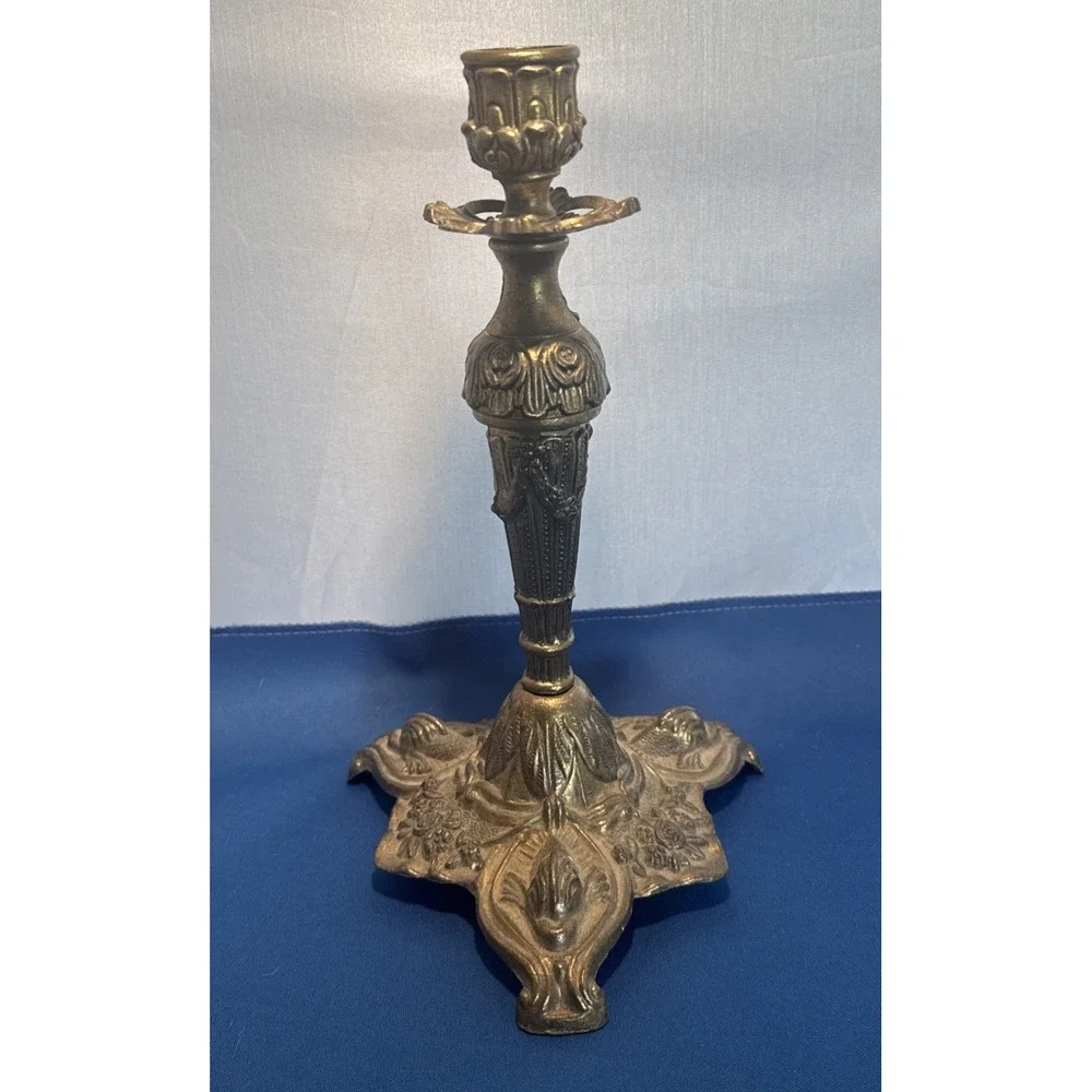Vintage Ornate Rococo Baroque Gold Tone Metal Candlestick 10